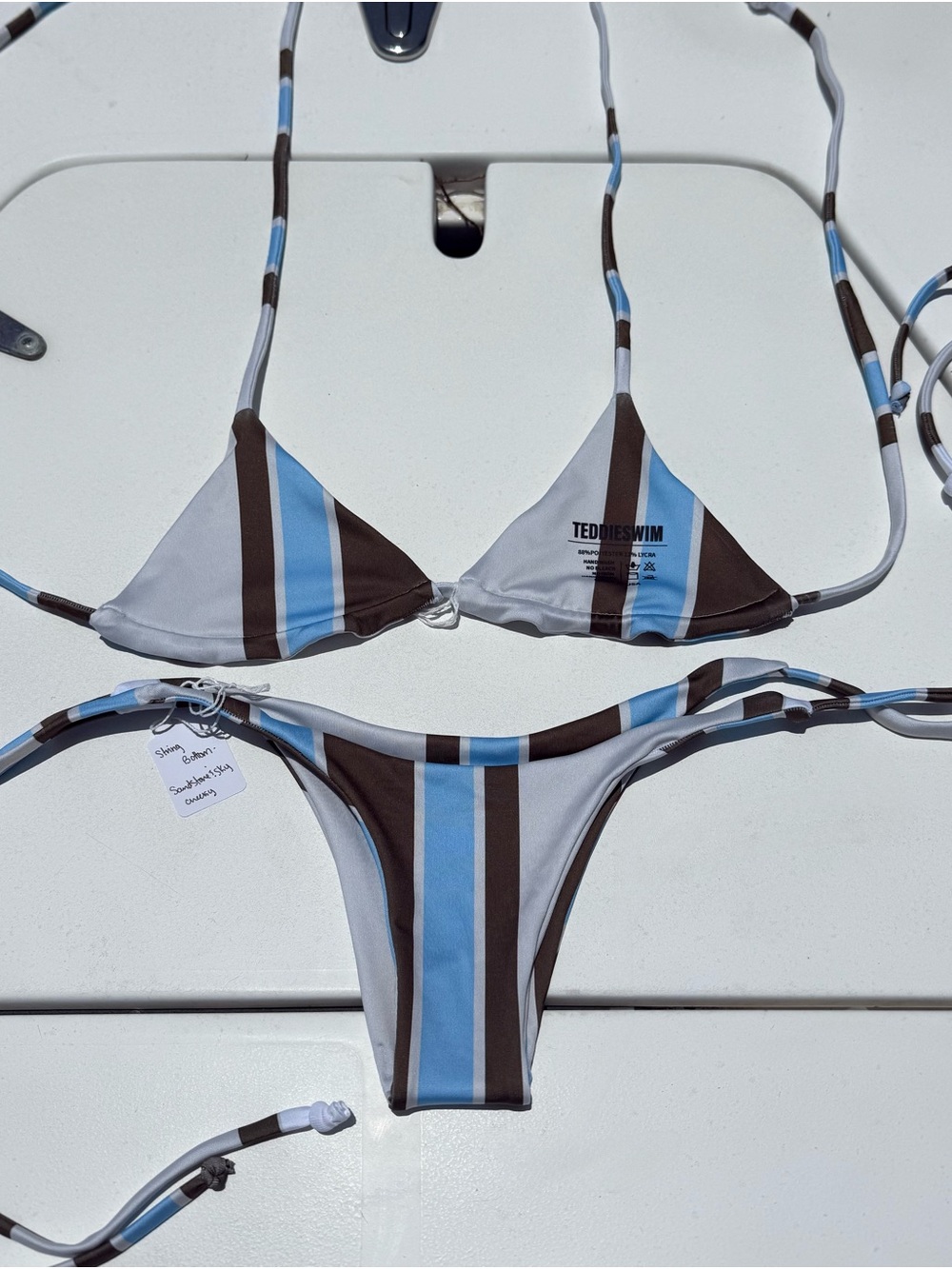Handmade Brown & Blue Stripe Triangle Bikini set